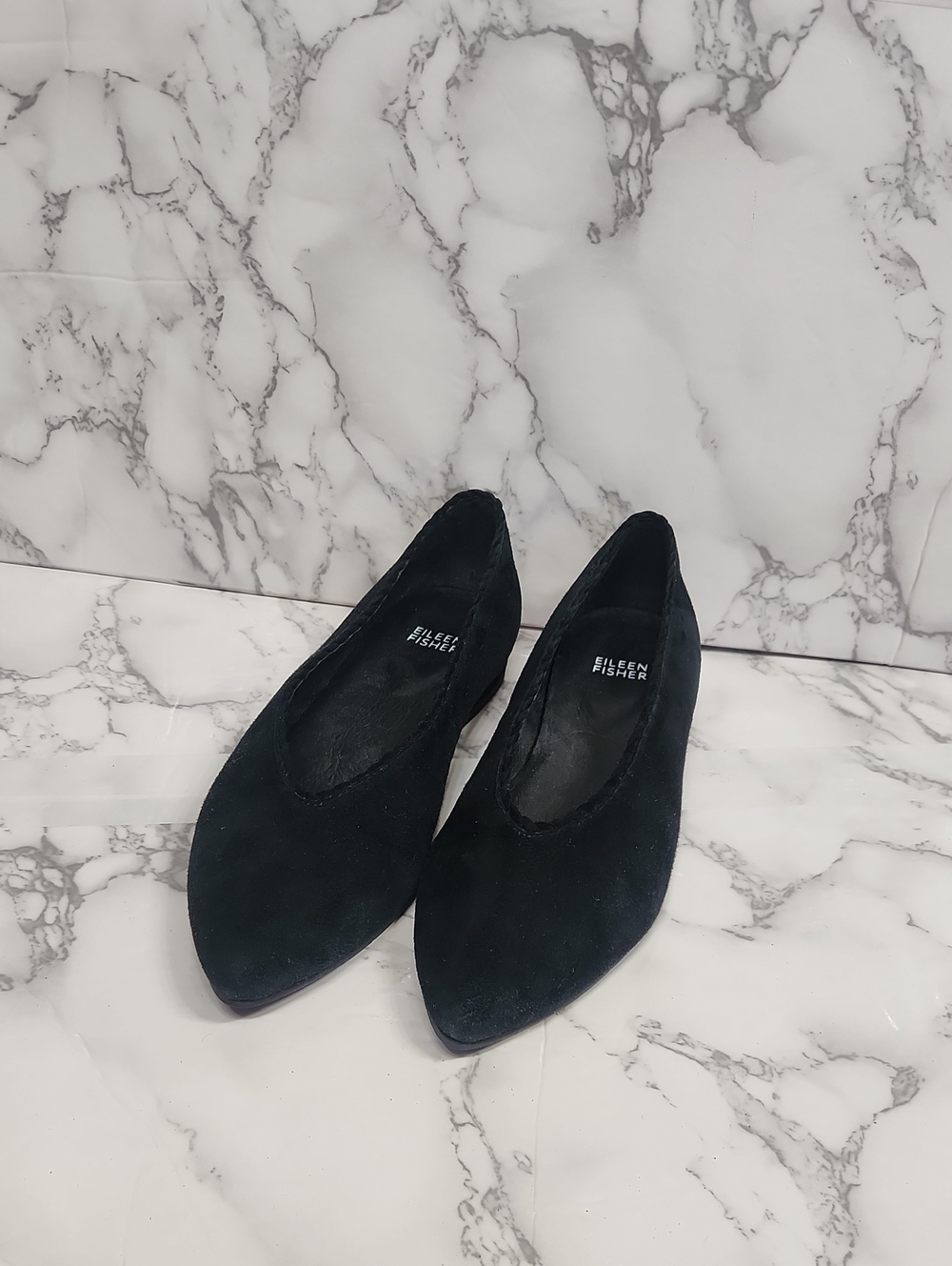 Eileen Fisher Black Pointed Suede Flats